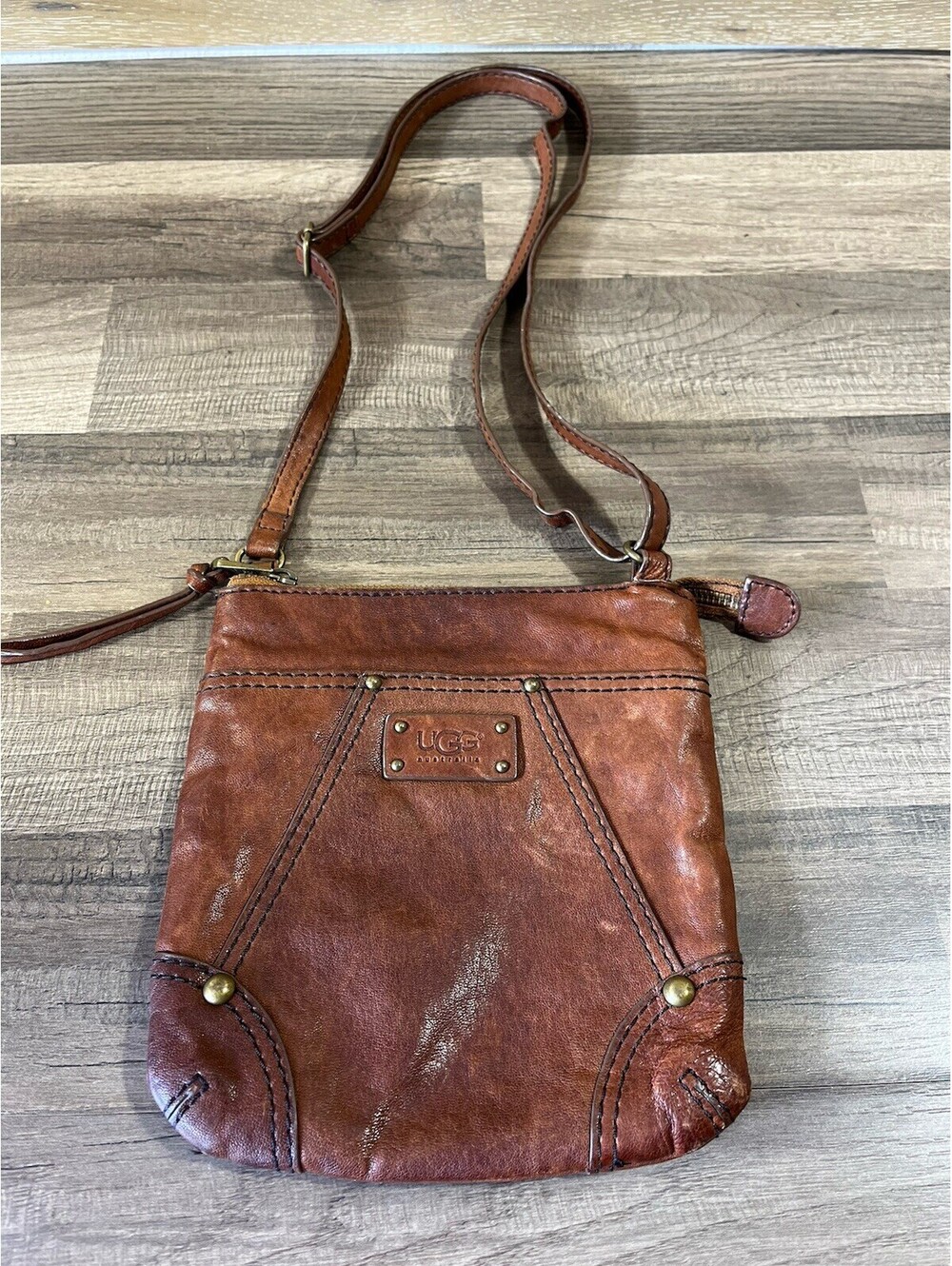 UGG Australia Suede Leather Crossbody Shoulder Bag Chocolate Brown 8” - Picture 8 of 8
